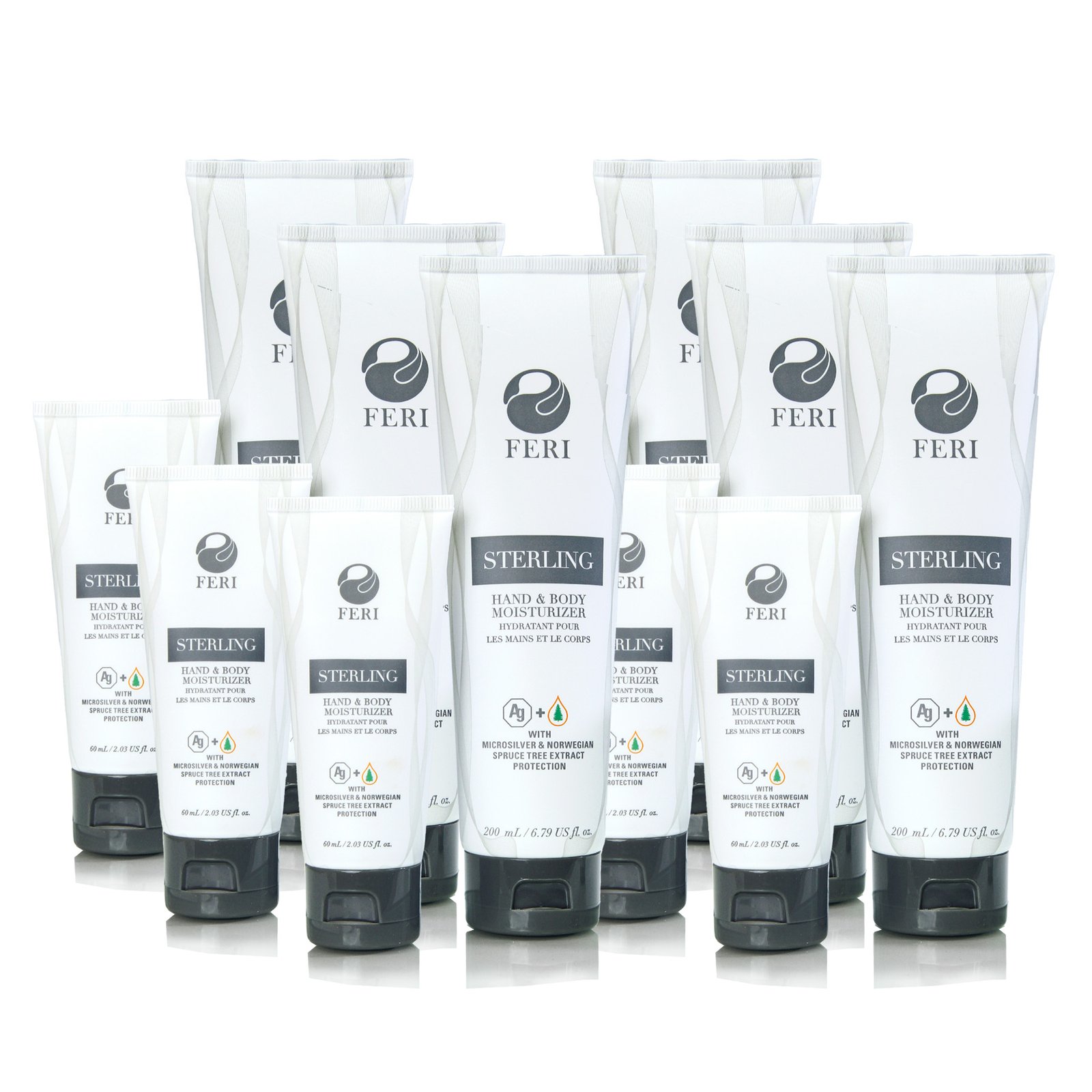 FERI Sterling Hand and Body Moisturizer - Family Pack (6 x 200mL bottles + 6 x 60mL bottles)
