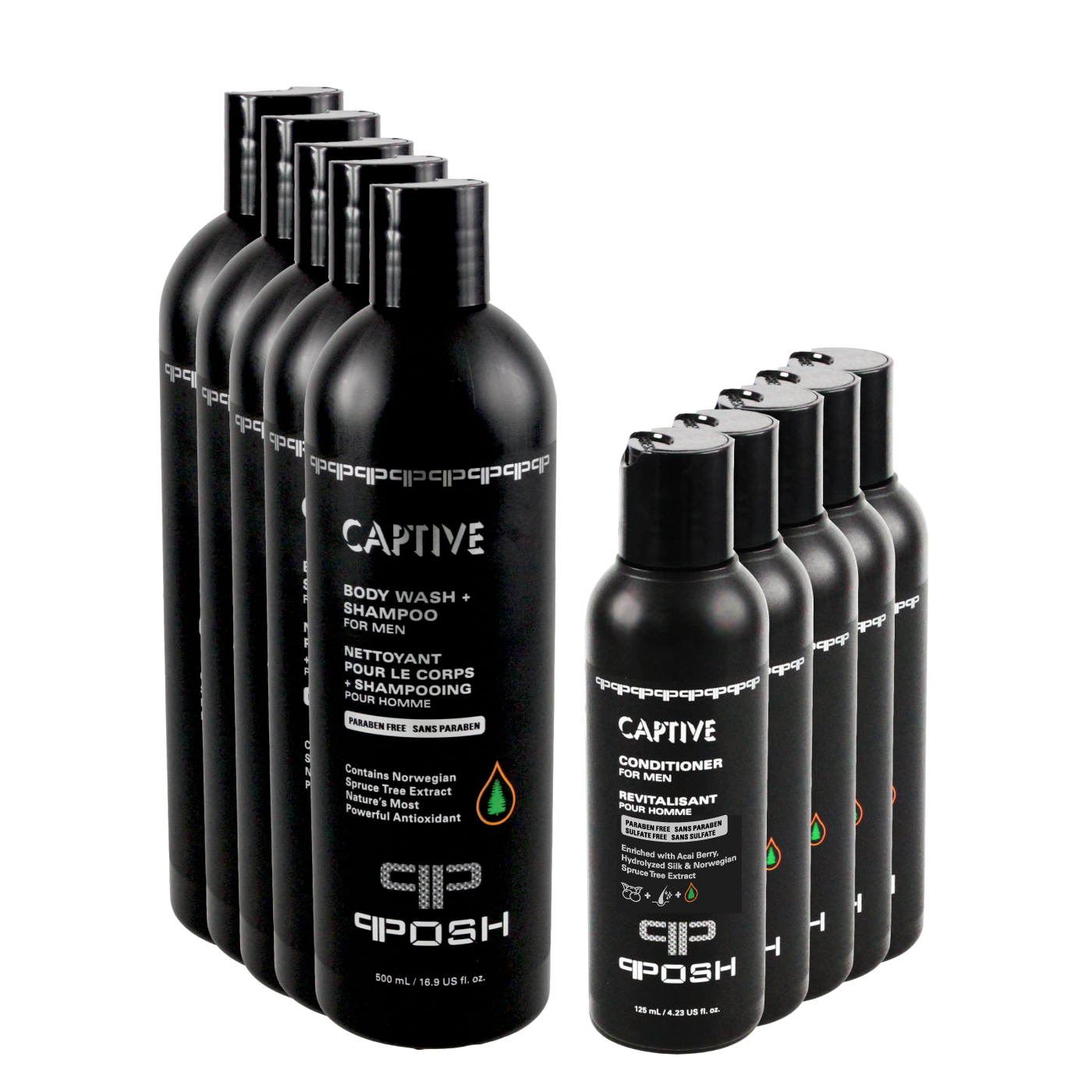 POSH CAPTIVE - Body Wash + Shampoo & Conditioner For Men Family Pack (Pack of 5)